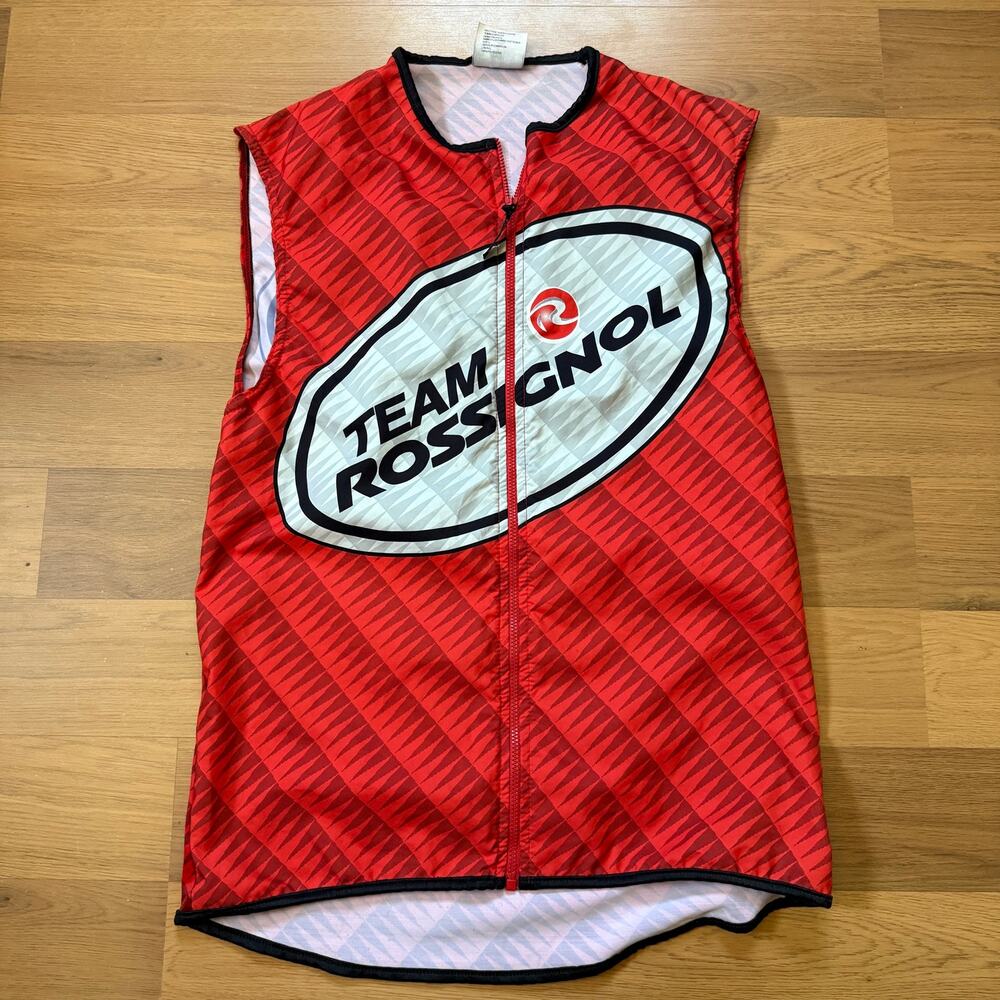Men's Vintage Vomax Team Rossignol Red Black Zip Up Cycling Vest Gilet Sz Medium